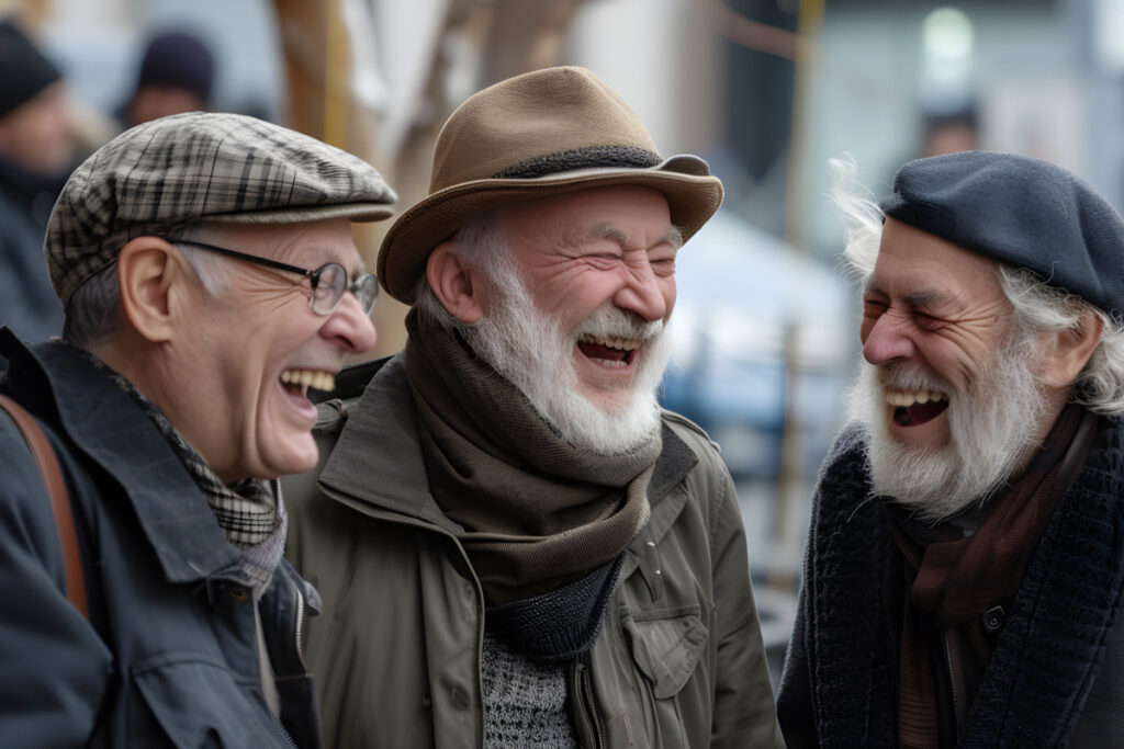 elderly men laughing, old age home, retirement home